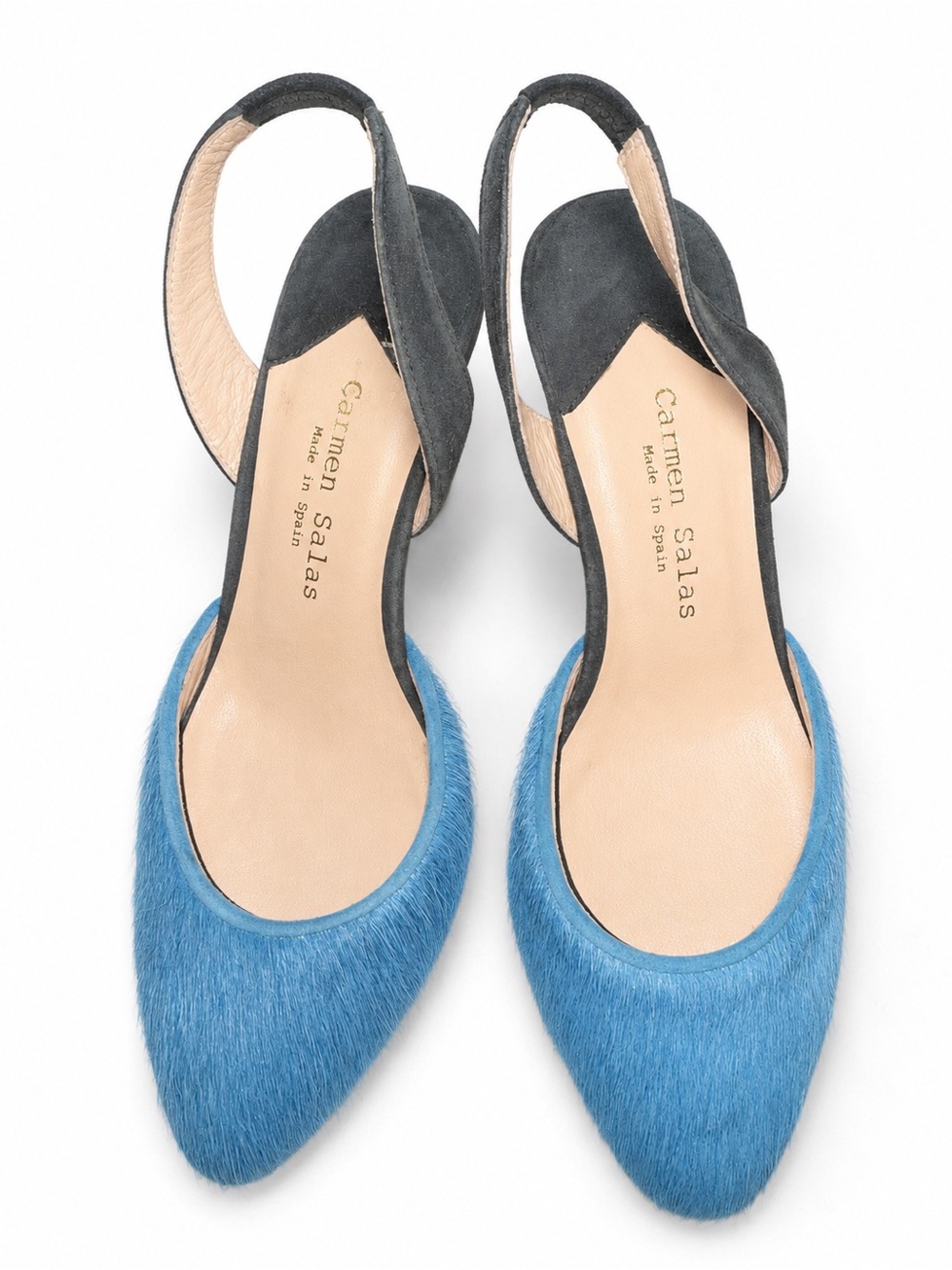 Carmen Salas Blue Haircalf Slingback Heels Size 36 Made in Spain